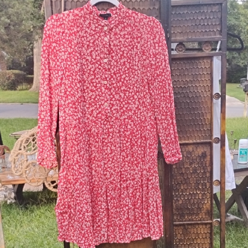 J. Crew Red Floral Long Sleeve Dress
